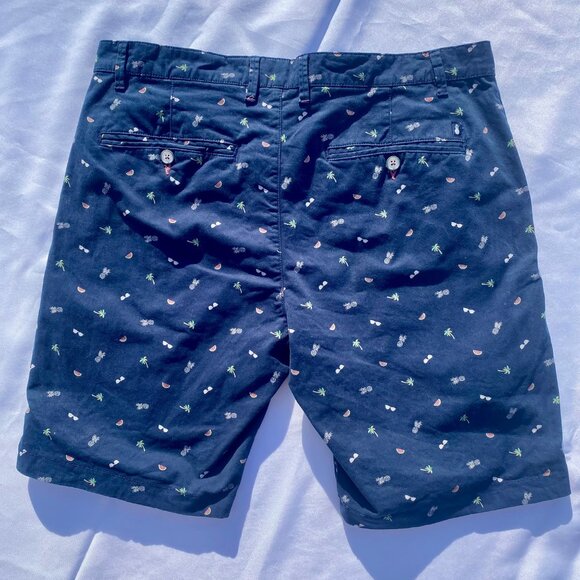 Denim & Flowers Ricky Singh Men's Stretch Navy Flat Front Hawaiian Shorts Sz 34 - Picture 2 of 9